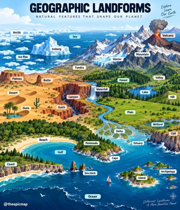 Geographic Landforms 地理地貌 示意图